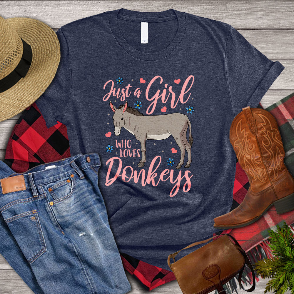Donkey T-shirt, Just A Girl Who Loves Donkeys, Donkey Flower Shirt, Donkey Lover, Farming Lover Gift, Farmer Premium T-shirt