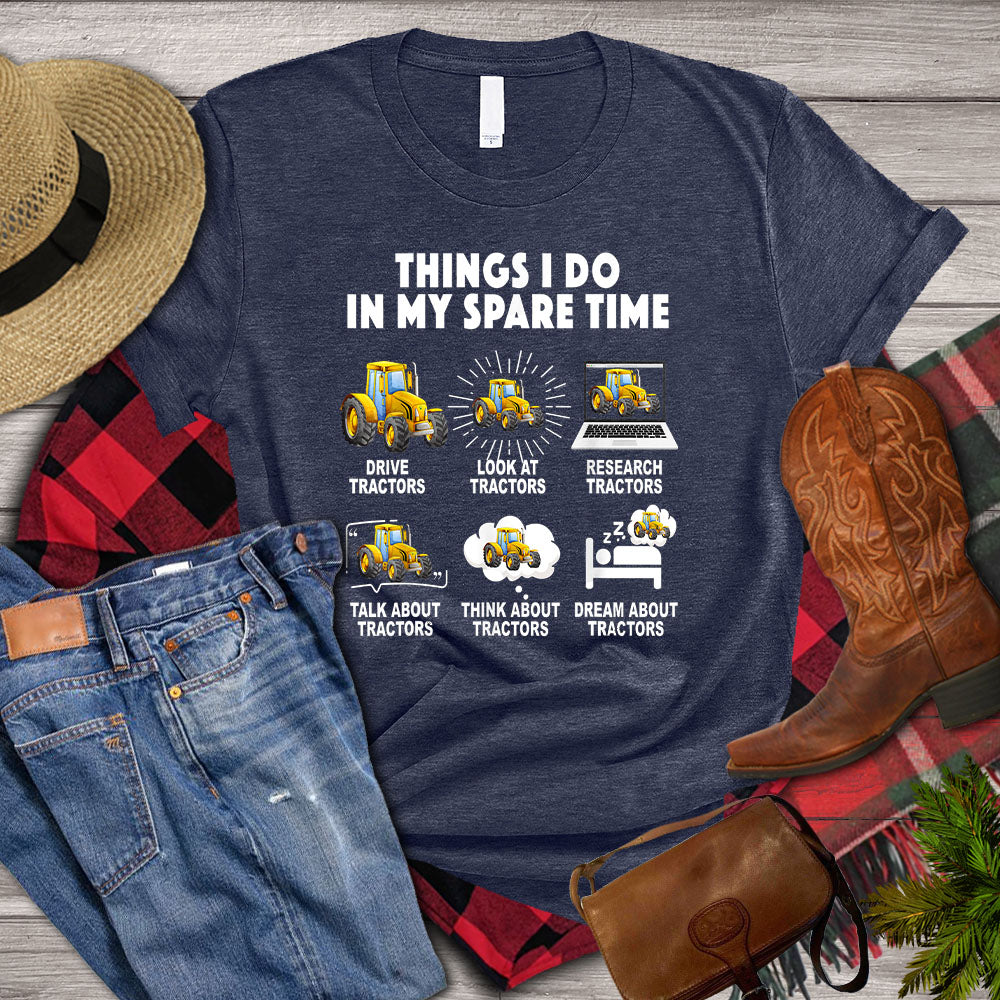 Tractor T-shirt, Things I Do In My Spare Time With Many Tractors, Tractor Farmer, Farming Lover Gift, Farmer Premium T-shirt