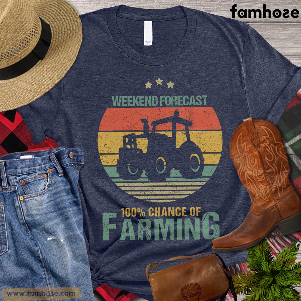 Farm T-shirt, Weekend Forecast 100% Chance Of Farming, Tractor Farm Shirt, Farm Lover Shirt, Farming Lover Gift, Farmer Premium T-shirt