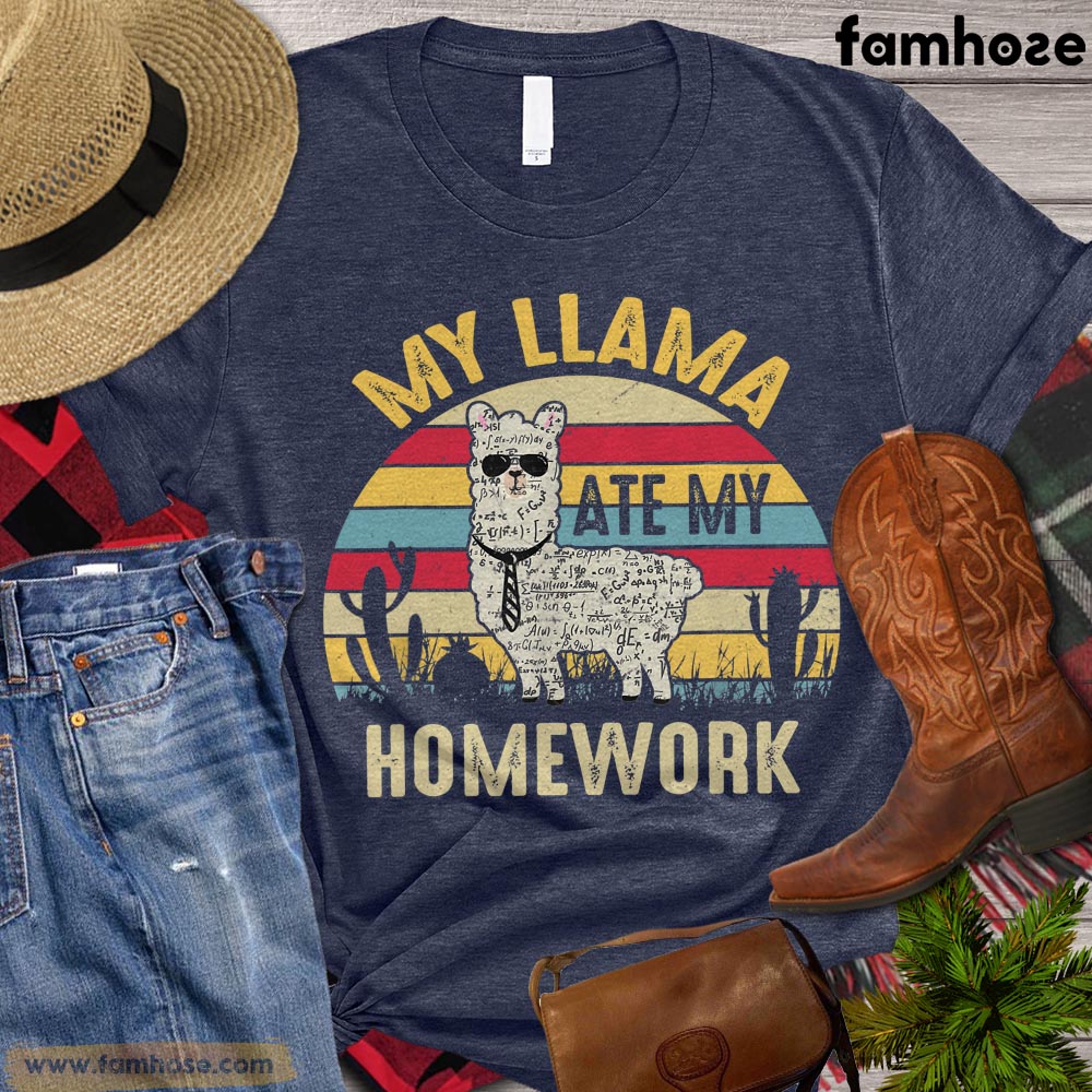 Llama T-shirt, My Llama Ate My Homework, Farm Llama Shirt, Llama Lover, Farming Lover Gift, Farmer Premium T-shirt