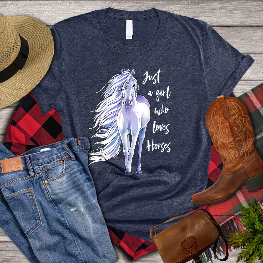 Horse T-shirt, Just A Girl Who Loves Horses, Women Horse Shirt, Horse Life, Horse Girl, Horse Lover Gift, Premium T- shirt