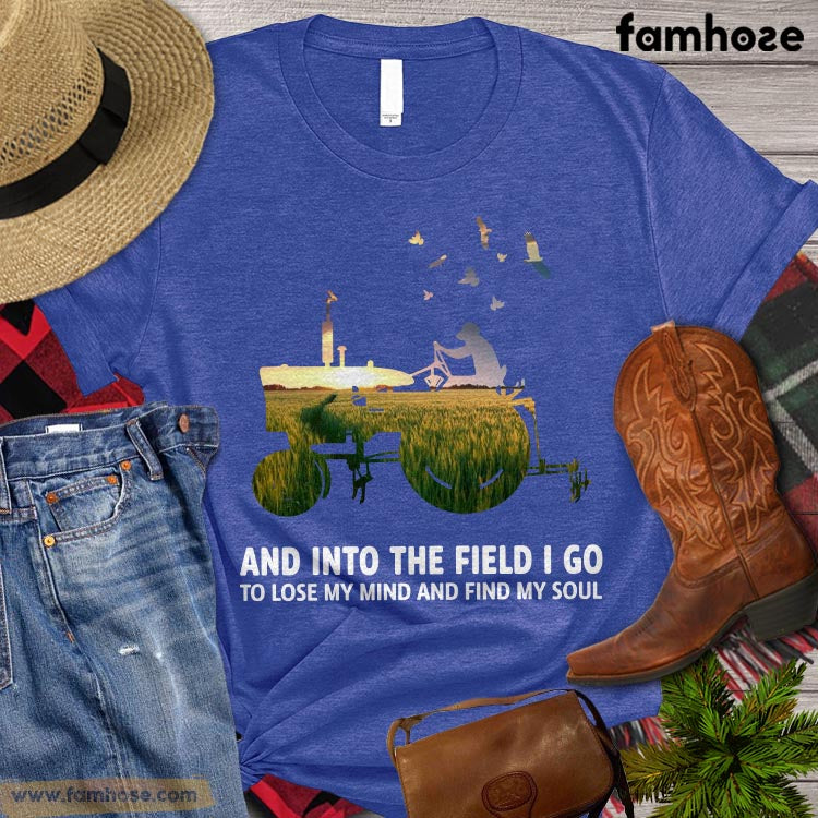 Farm Tractor T-shirt, And Into The Field I Go To Lost My Mind And Find My Soul, Farming Lover Gift, Vintage Farmer T-shirt, Farmer Lovers Premium T-shirt