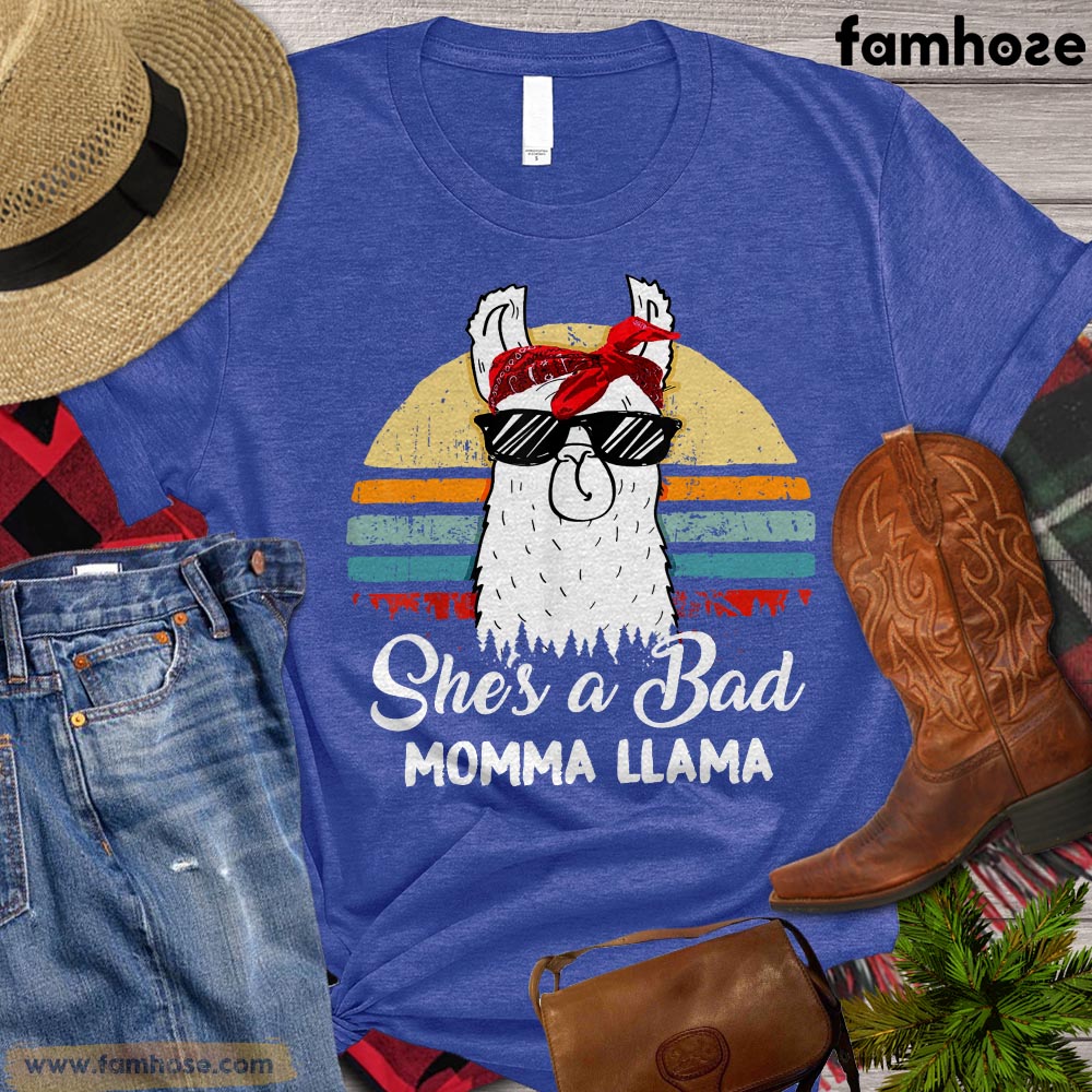 Mother's Day Llama T-shirt, She's A Bad Momma Llama, Gift For Llama Mom, Farm Llama Shirt, Llama Lover, Farming Lover Gift, Farmer Premium T-shirt