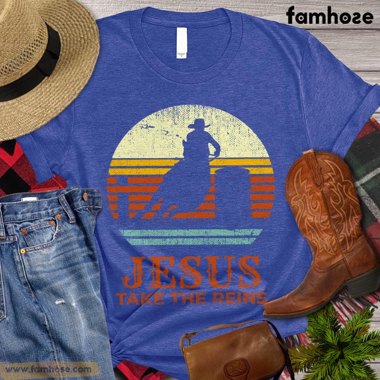 Barrel Racing T-shirt, Jesus Take The Rein, Gift For Barrel Racers, Barrel Racing Lover Gift, Cowgirl T-shirt, Rodeo Shirt, Barrel Racing Premium T-shirt