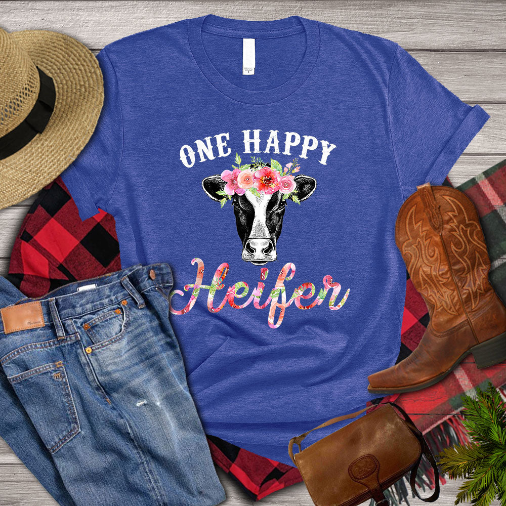 Cow T-shirt, One Happy Heifer, Flower Heifer, Cow Lover, Farming Lover Gift, Farmer Shirt
