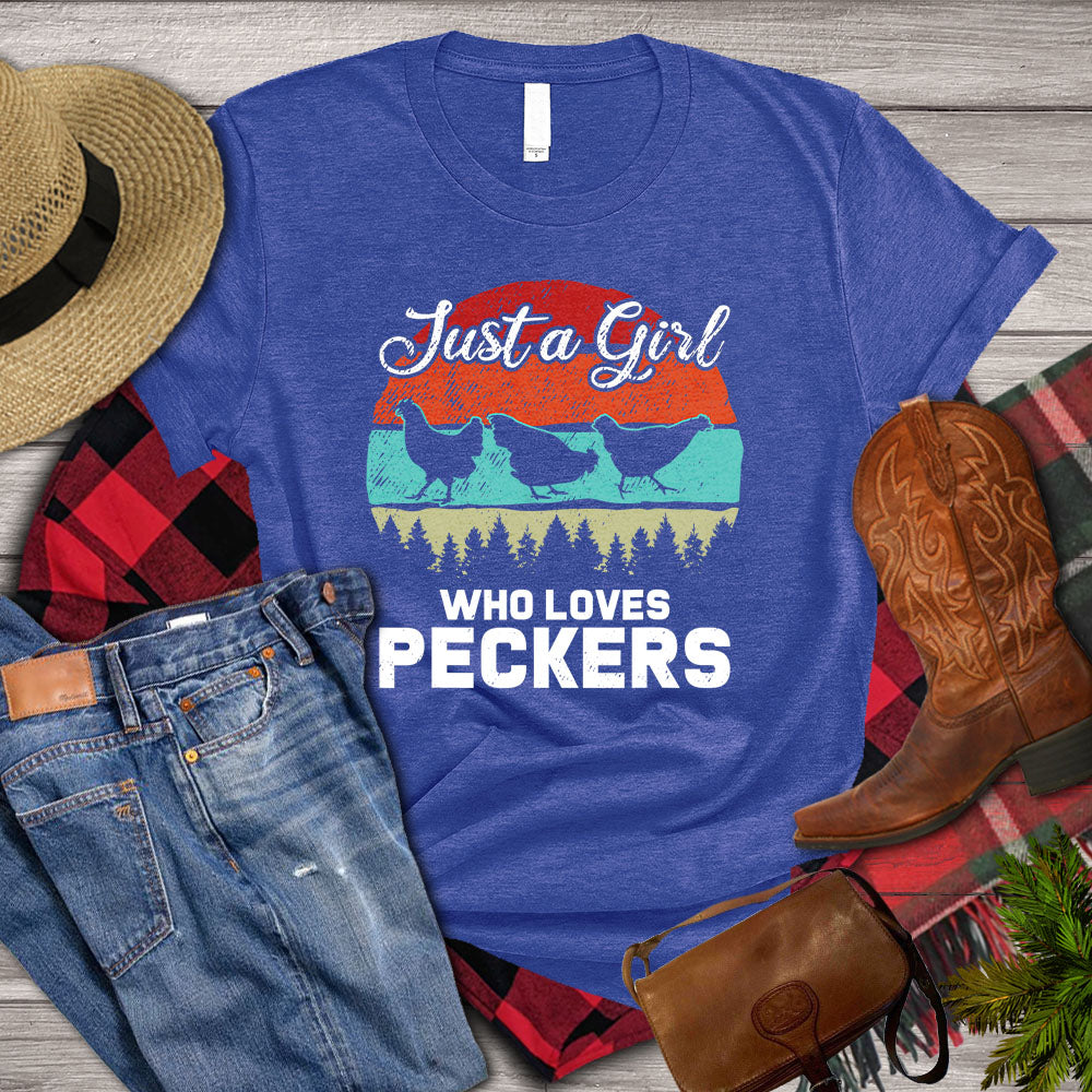 Vintage Chicken T-shirt, Just A Girl Who Loves Peckers, Chicken Shirt, Chicken Lover, Farming Lover Gift, Farmer Shirt