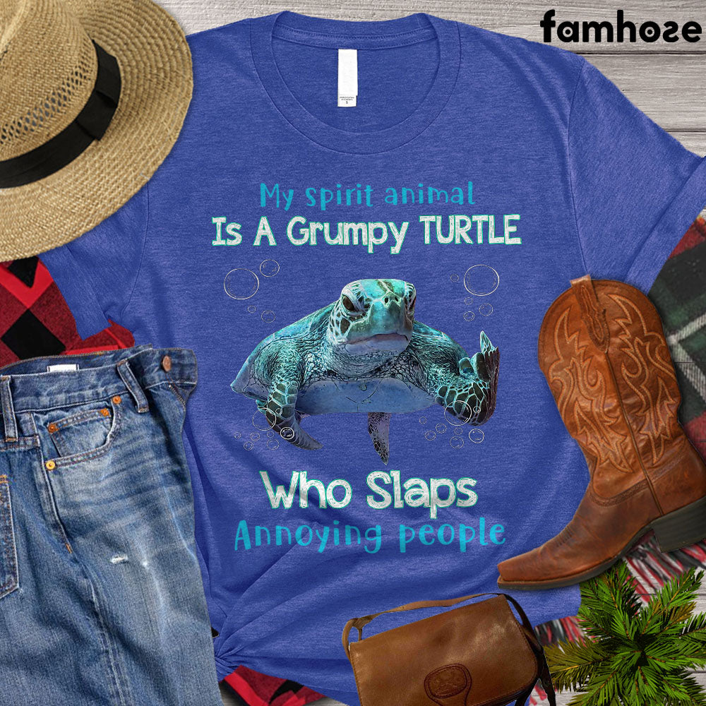 Funny Turtle T-shirt, My Spirit Animal Is A Grumpy Turtle Who Slaps Annoying People, Turtle Lover Gift, Turtle Beach, Turle Power, Premium T-shirt