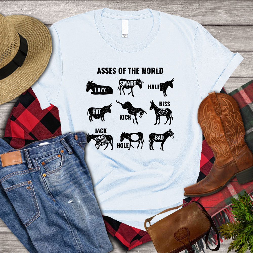Donkey T-shirt, Asses Of The World Smart Lazy Fat Kiss Donkey Shirt, Donkey Lover, Farming Lover Gift, Farmer Premium T-shirt
