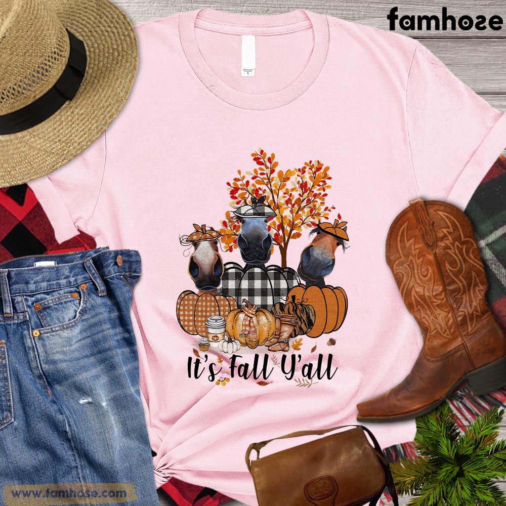 Cute Thanksgiving Horse T-shirt, It's Fall Yall Horses Pumpkin Thanksgiving Gift For Horse Lovers, Horse Riders, Equestrians