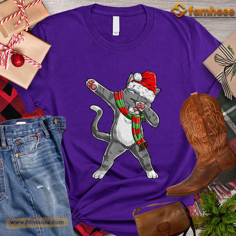 Cool Christmas Cat T-shirt, Cat With Santa Hat Scarf ELF Gift For Cat Lovers, Cat Owners, Cat Tees