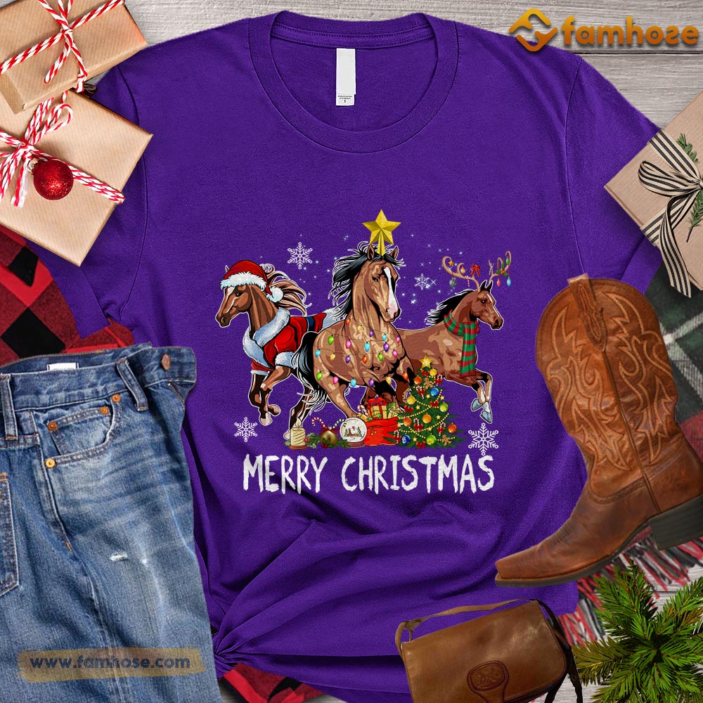 Christmas Horse T-shirt, Merry Christmas Santa Deer Star Gift For Horse Lovers, Horse Riders, Equestrians