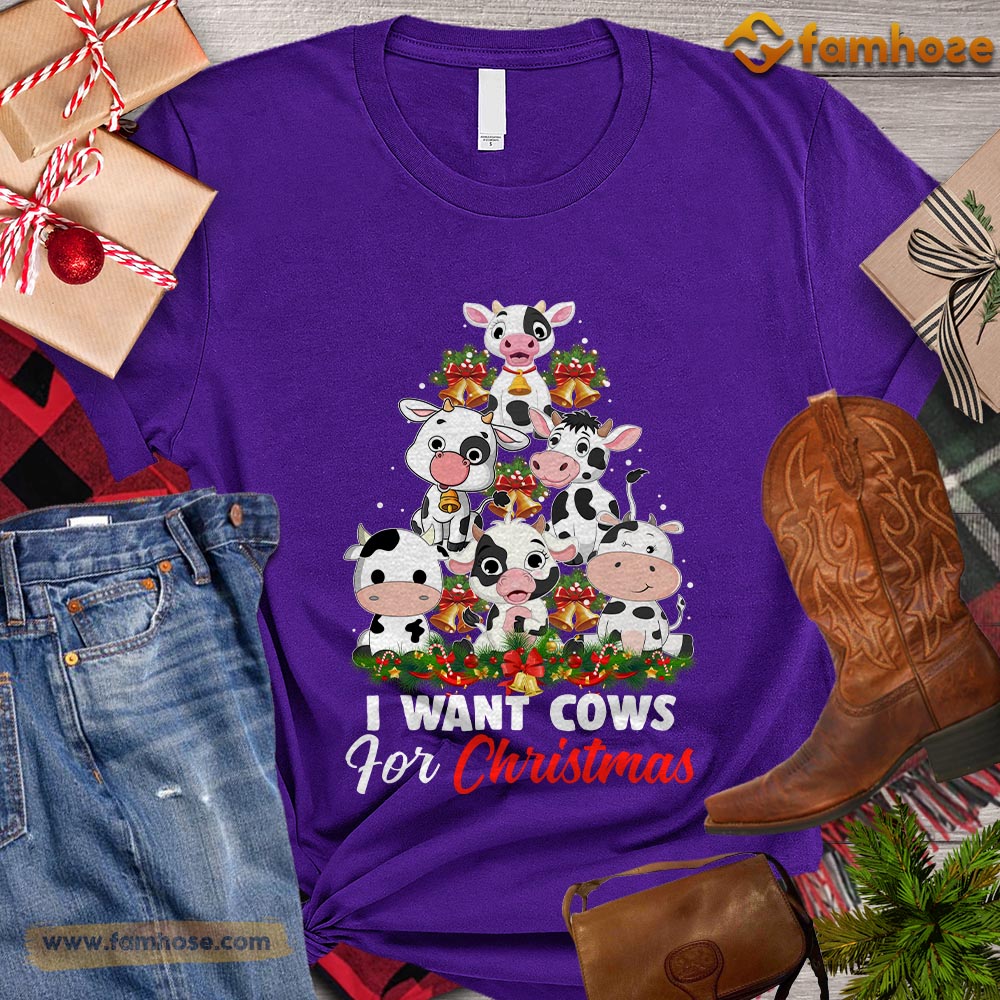 Christmas Cow T-shirt, I Want Cows For Christmas Cow Arrange Christmas Tree Gift For Cow Lovers, Cow Farm, Cow Tees