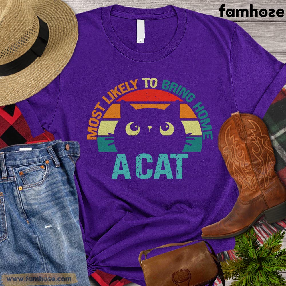 Vintage Cat T-shirt, Most Likely To Bring Home A Cat Gift For Cat Lovers, Cat Owners, Cat Tees