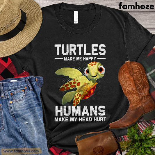 Funny Turtle T-shirt, Make Me Happy Humans Make My Head Hurt, Gift For Turtle Lovers, Women Turtle Shirt, Turtle Tees