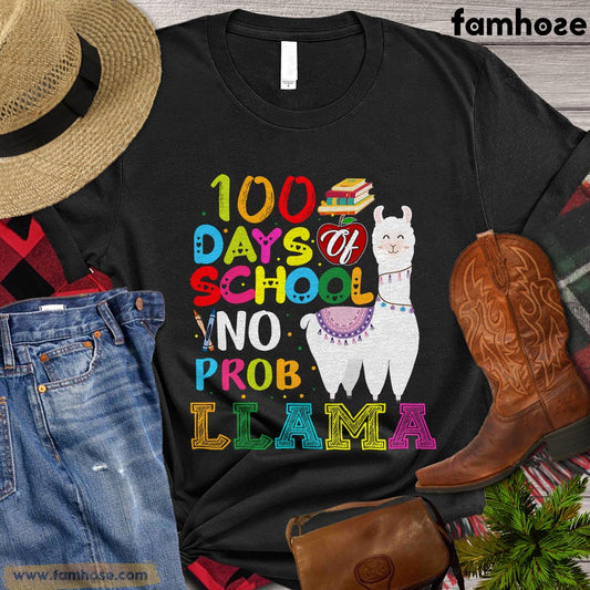 Happy 100 Days Of School Llama T-shirt, No Probllama, Gift For Llama Lovers, Llama Tees, Llama Kids Shirt
