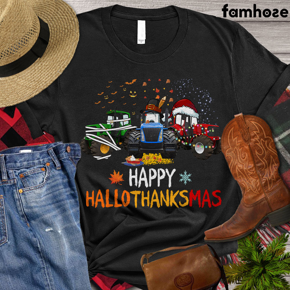 Chirstmas Tractor T-shirt, Happy Hallothanksmas, Chirstmas Tractor Gift, Tractor Farmer Shirt, Farming Lover Gift, Farmer Premium T-shirt