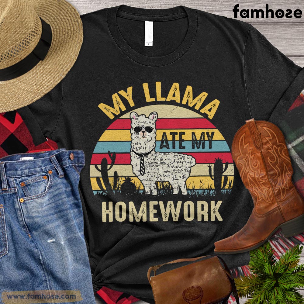 Llama T-shirt, My Llama Ate My Homework, Farm Llama Shirt, Llama Lover, Farming Lover Gift, Farmer Premium T-shirt