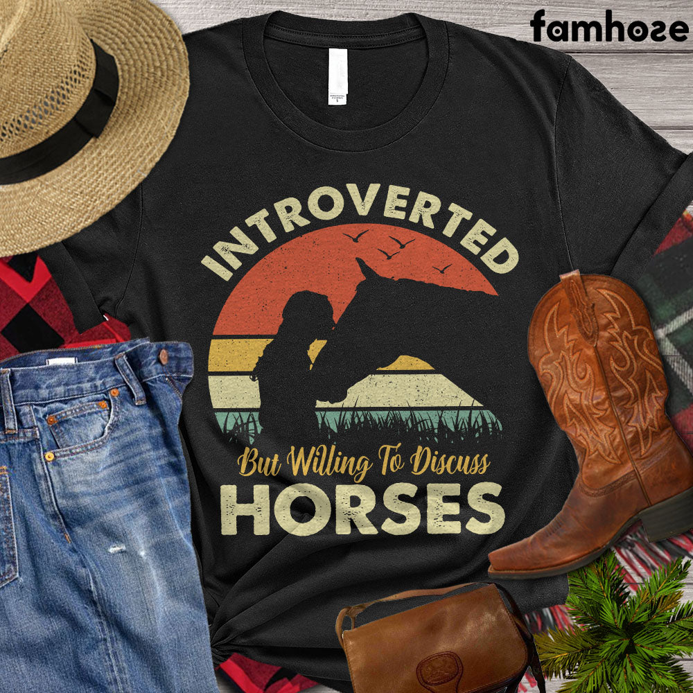 Horse T-shirt, Introverted But Willing To Discuss Horses, Women Horse Shirt, Horse Girl, Horse Life, Horse Lover Gift, Premium T-shirt