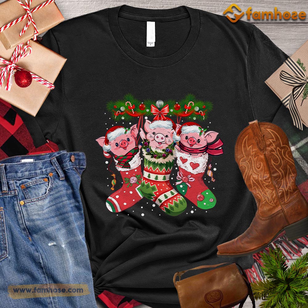 Cute Christmas Pig T-shirt, Pigs In Socks Christmas Gift For Pig Lovers, Pig Farm, Pig Tees