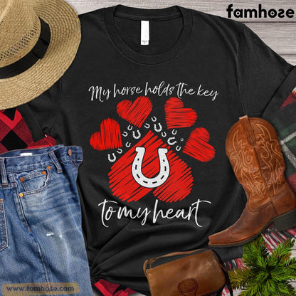 Valentine's Day Horse T-shirt, My Horse Holds The Key To My Heart Gift For Horse Lovers, Horse Tees