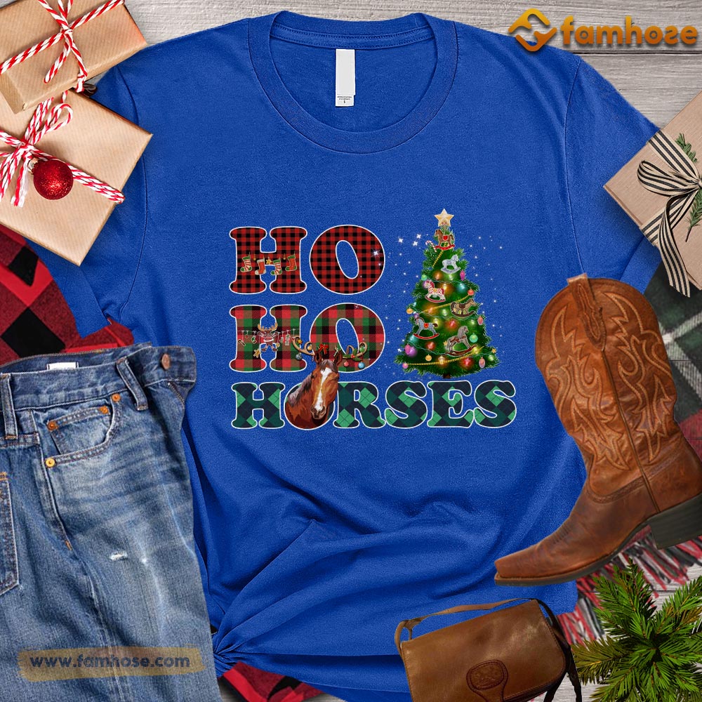 Funny Christmas Horse T-shirt, Ho Ho Horse Christmas Tree Gift For Horse Lovers, Horse Riders, Equestrians