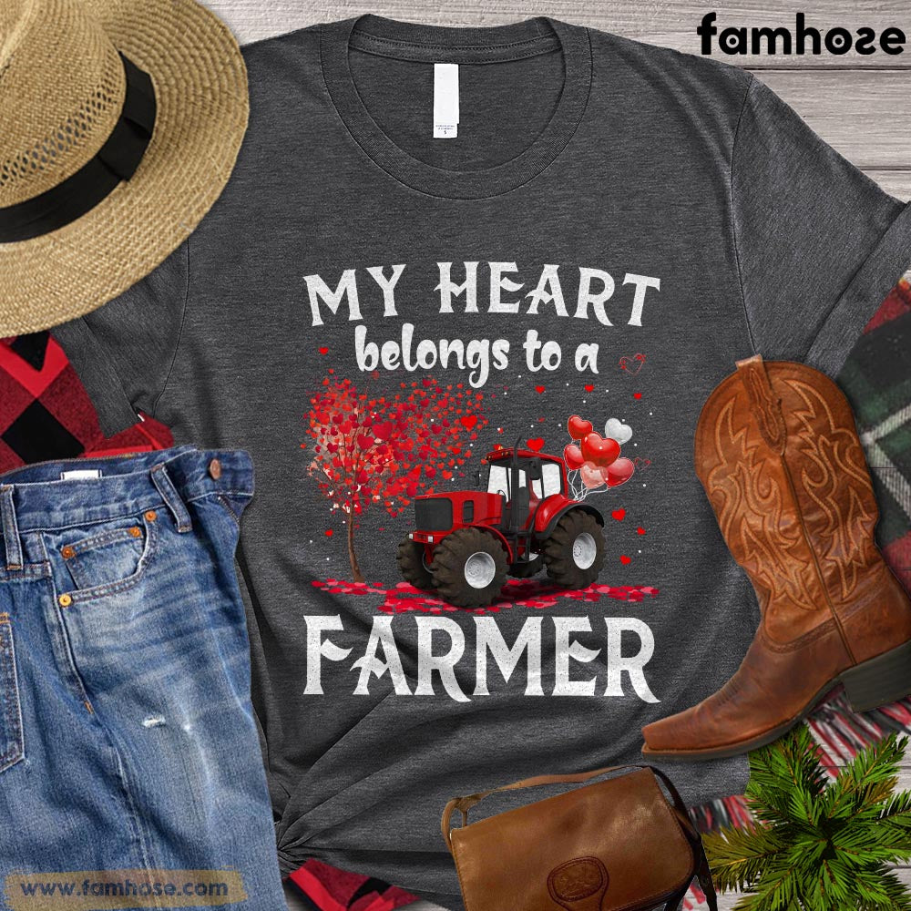 Valentine's Day Farm T-shirt, My Heart Belongs To A Farmer Apparel Gift For Farmers, Farm Life