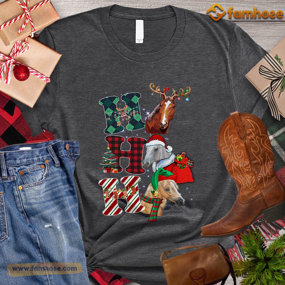 Cute Christmas Horse T-shirt, Horse ELF Santa Deer Christmas Gift For Horse Lovers, Horse Riders, Equestrians