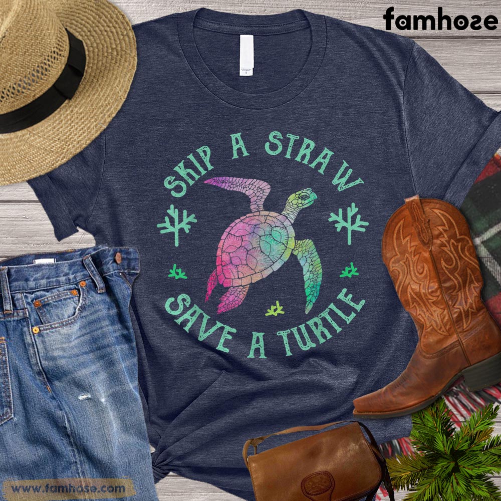 Turtle T-shirt, Skip A Straw Save A Turtle Shirt, Gift For Turtle Lovers, Turle Tees