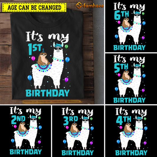 Llama Birthday T-shirt, It's My Birthday Tees Gift For Kids Boys Girls Tractor Lovers, Age Can Be Changed