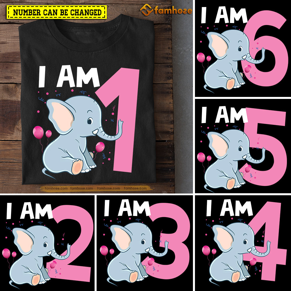 Elephant Birthday T-shirt, I Am Birthday Tees Gift For Kids Boys Girls Elephant Lovers, Age Can Be Changed