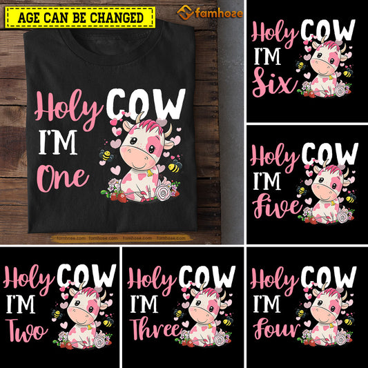 Cow Birthday T-shirt, Holy Cow I'm Tees Gift For Kids Boys Girls Cow Lovers, Age Can Be Changed