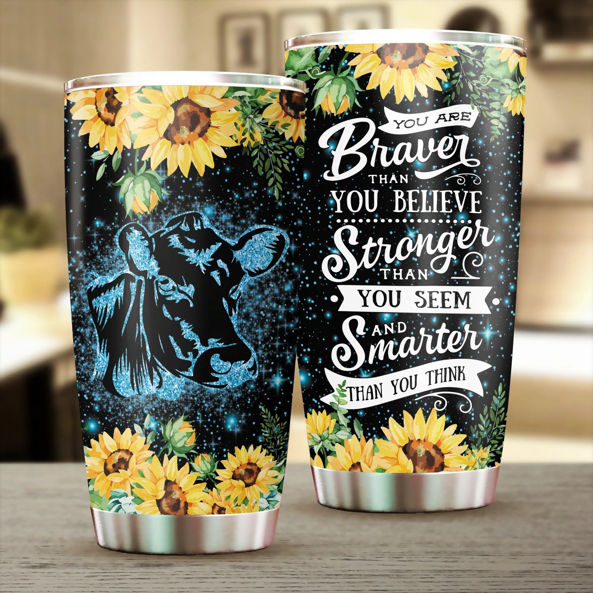 Cute Cow and Sunflower Tumbler, Cute Heifer Tumbler, Sunflower Cow Tumbler,  Tumbler With Lid and Straw 