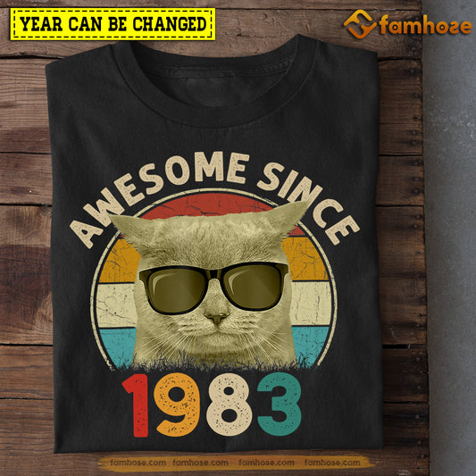 Vintage Cat Birthday T-shirt, Awesome Since Month And Year Of Birthday Tees Gift For Cat Lovers, Year Can Be Changed