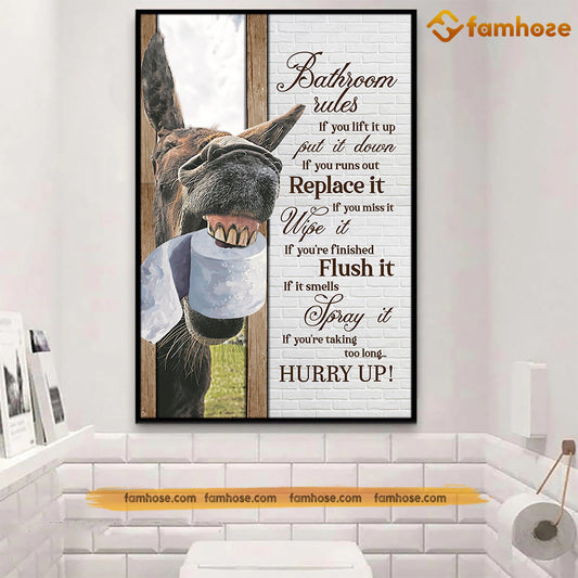 Funny Bathroom Poster & Canvas, Bathroom Rules Put It Down Replace It Flush It, Donkey Canvas Wall Art, Poster Bathroom Gift For Donkey Lovers