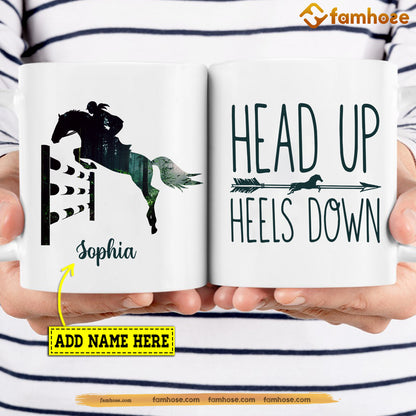 Personalized Horse Jumping Mug, Head Up Heels Down Mug, Cups Gift For Horse Jumping Lovers, Horse Owner