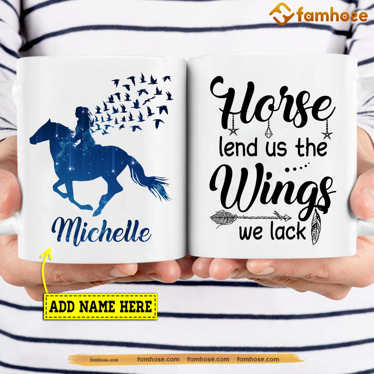 Personalized Horse Mug, Horse Lend Us The Wings We Lack Mug, Cups Gift For Horse Lovers, Horse Owner