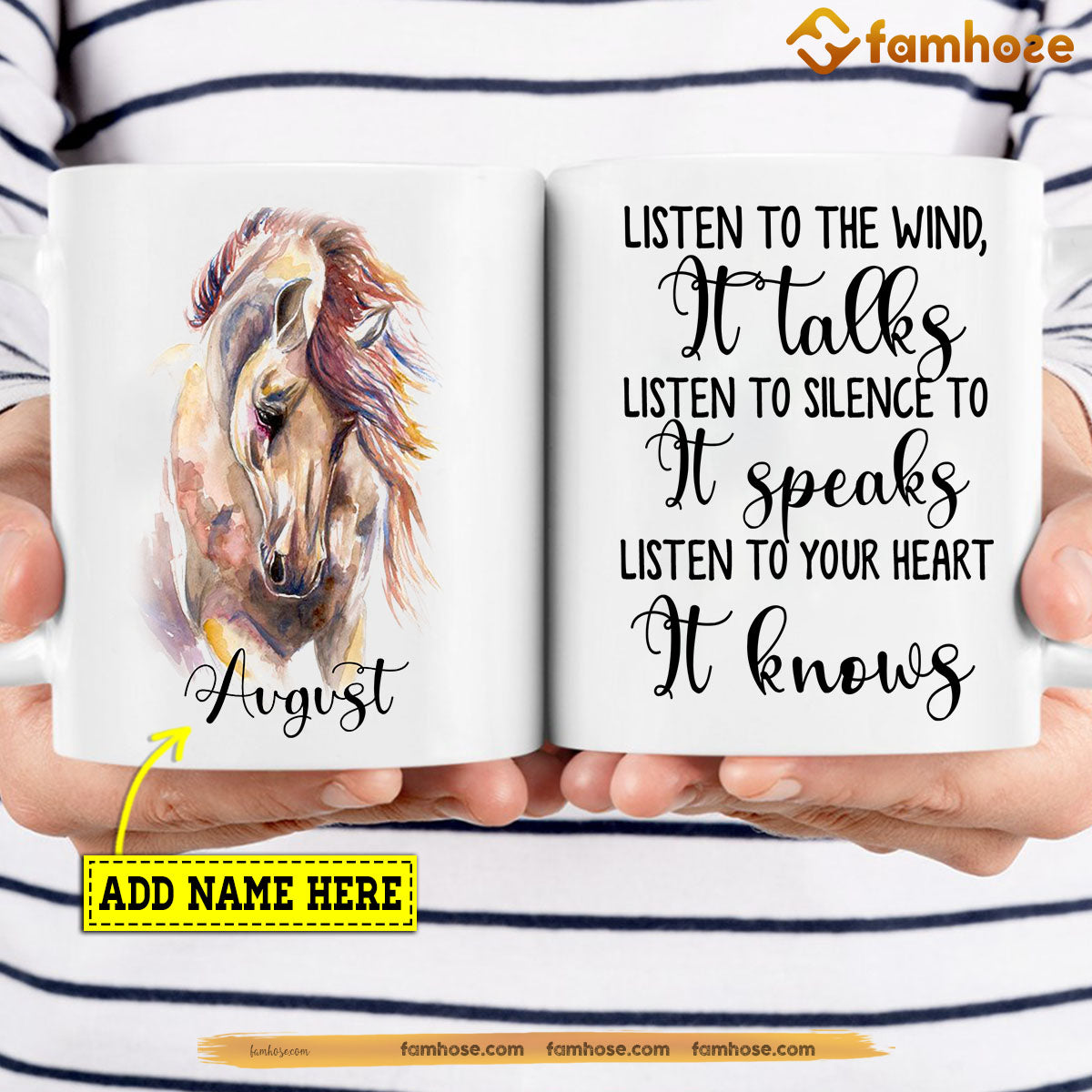 Personalized Horse Mug, Listen To The Wind It Talks Listen To The Silence Mug, Cups Gift For Horse Lovers, Horse Owner