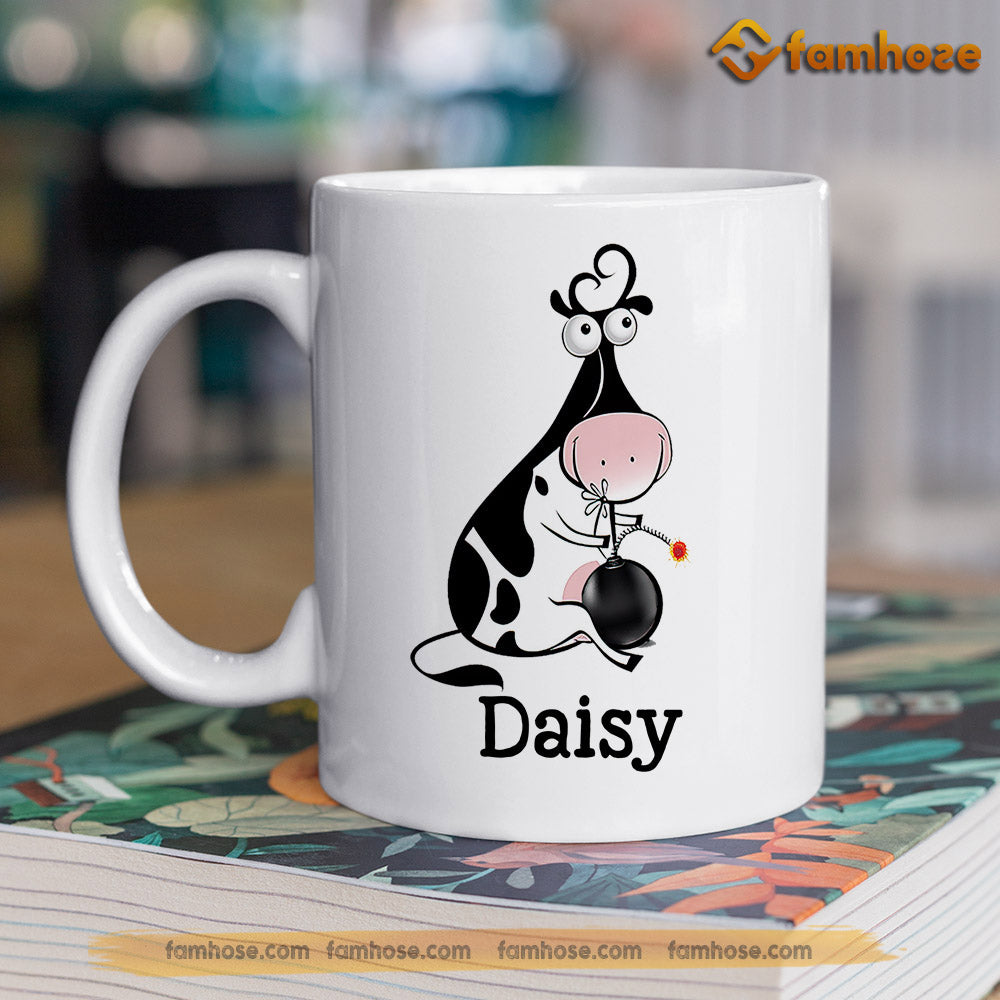 Funny Personalized Cow Mug, I'm Fragile Not Like A Flower Like A Bomb Mug, Cups Gift For Cow Lovers, Cow Owner