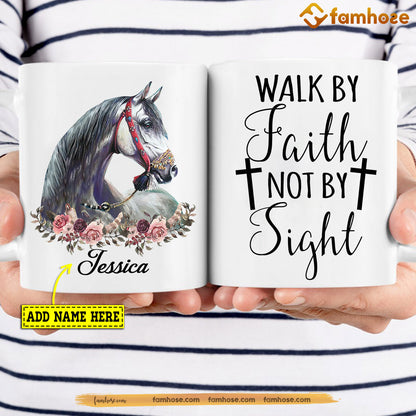Personalized Horse Mug, Walk By Faith Not By Sight Gift For Horse Lovers, Horse Lovers Gift Mug, Cups, Horse Owner