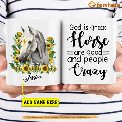Personalized Horse Mug, God Is Great Horse Are Good And People Are Crazy Mug, Cups Gift For Horse Lovers, Horse Owner